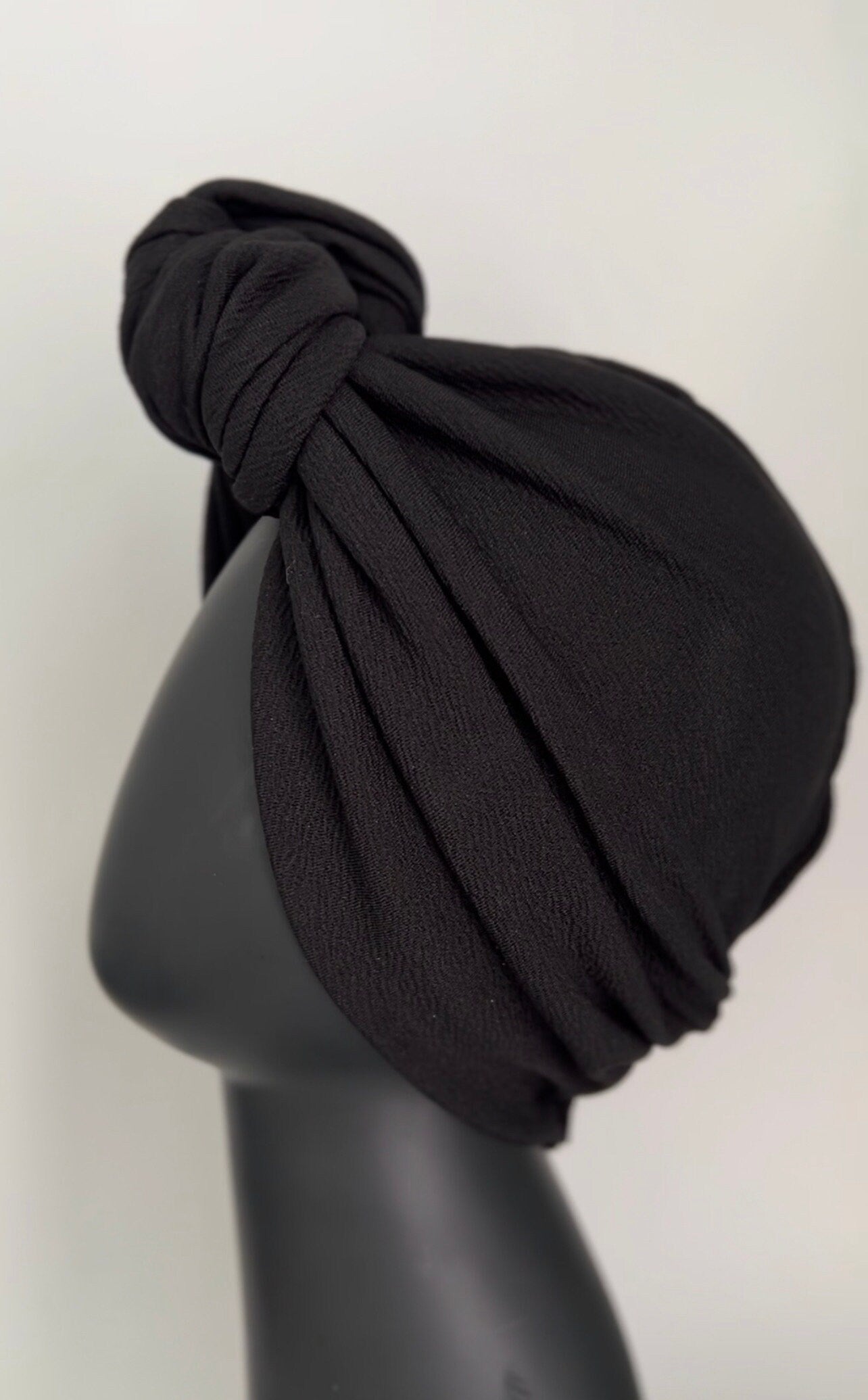Big KnotTurban, Adjustable Pre tied Head Wrap, Instant Turban Headtie, Alopecia Hair loss Cap, 1940’s Fashion statement Turban Wrap, Black