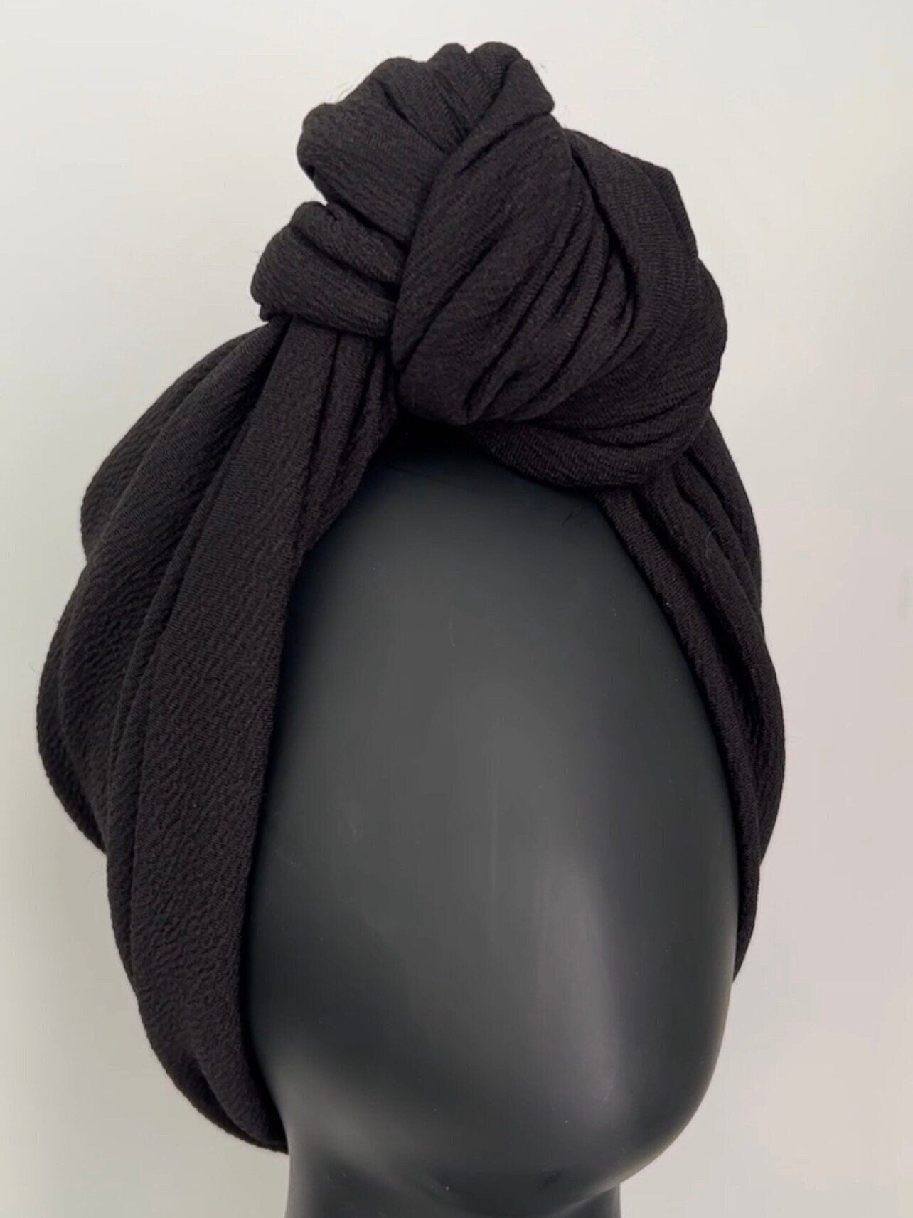 Big KnotTurban, Adjustable Pre tied Head Wrap, Instant Turban Headtie, Alopecia Hair loss Cap, 1940’s Fashion statement Turban Wrap, Black