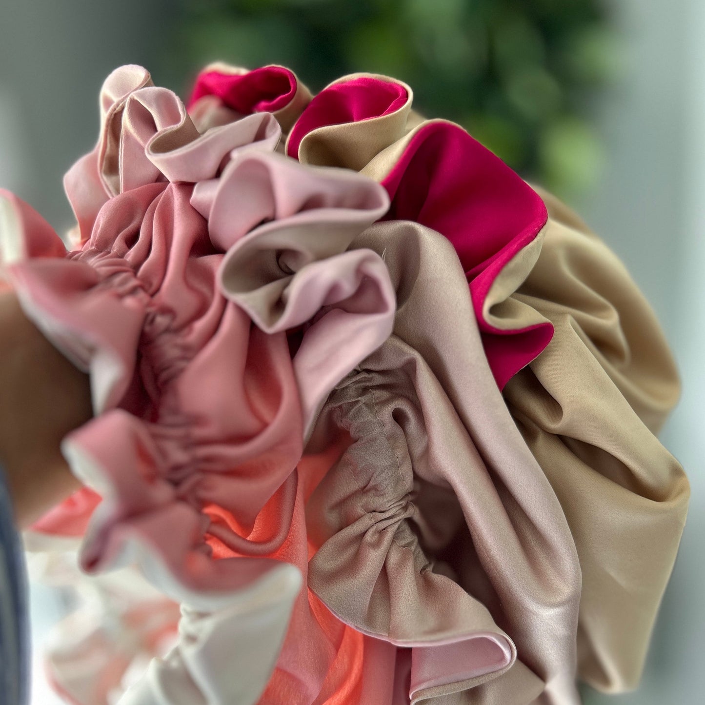 Genuine Silk Reversible Sleep Bonnet, Rose& ivory Adjustable Night Cap