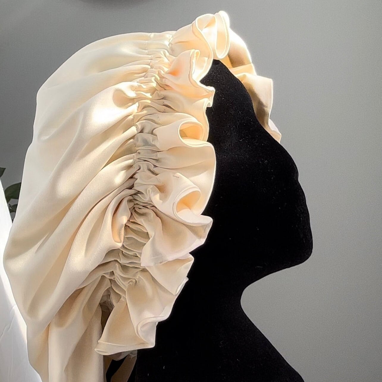 butter cream adjustable double layer silk sleep bonnet