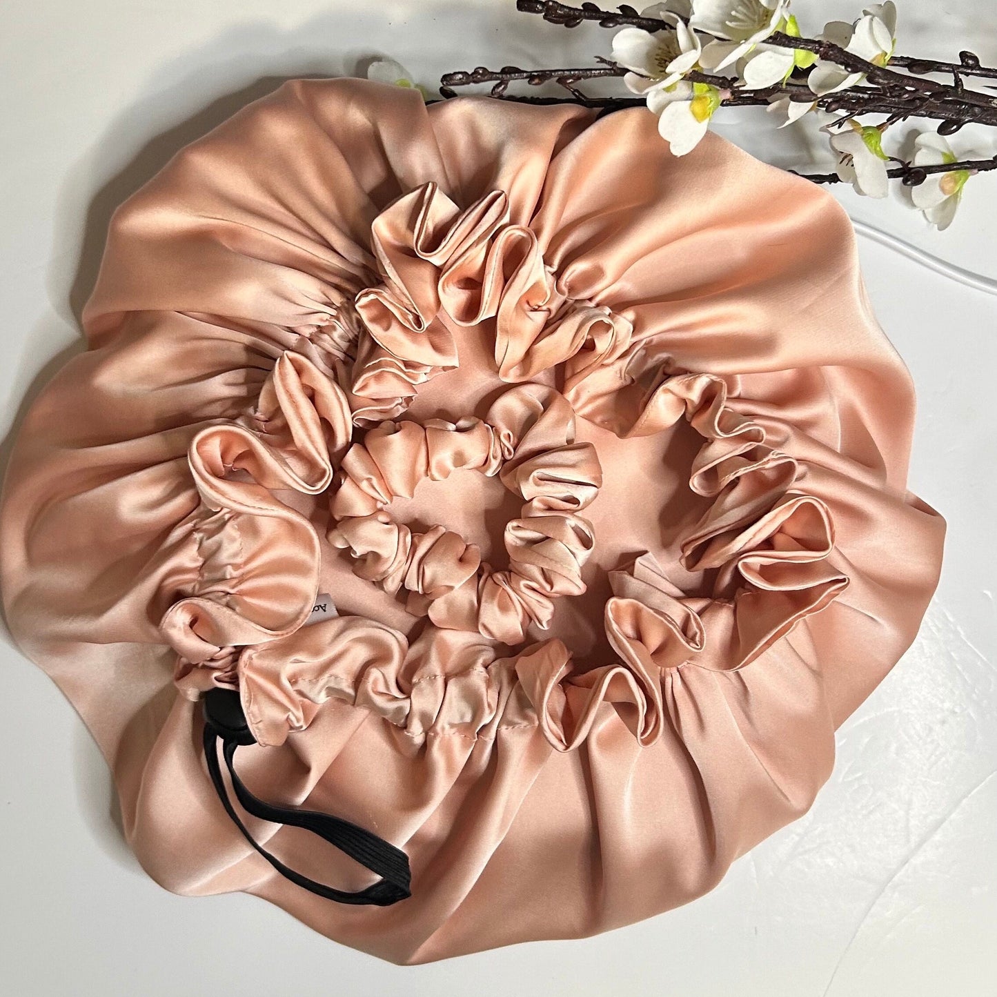 Buttery Yellow 100% Mulberry Silk Bonnet ,XL Silk Night Cap, Double layer Adjustable Sleeping Cap, Protective Hair Care Wrap Hat & Scrunchie