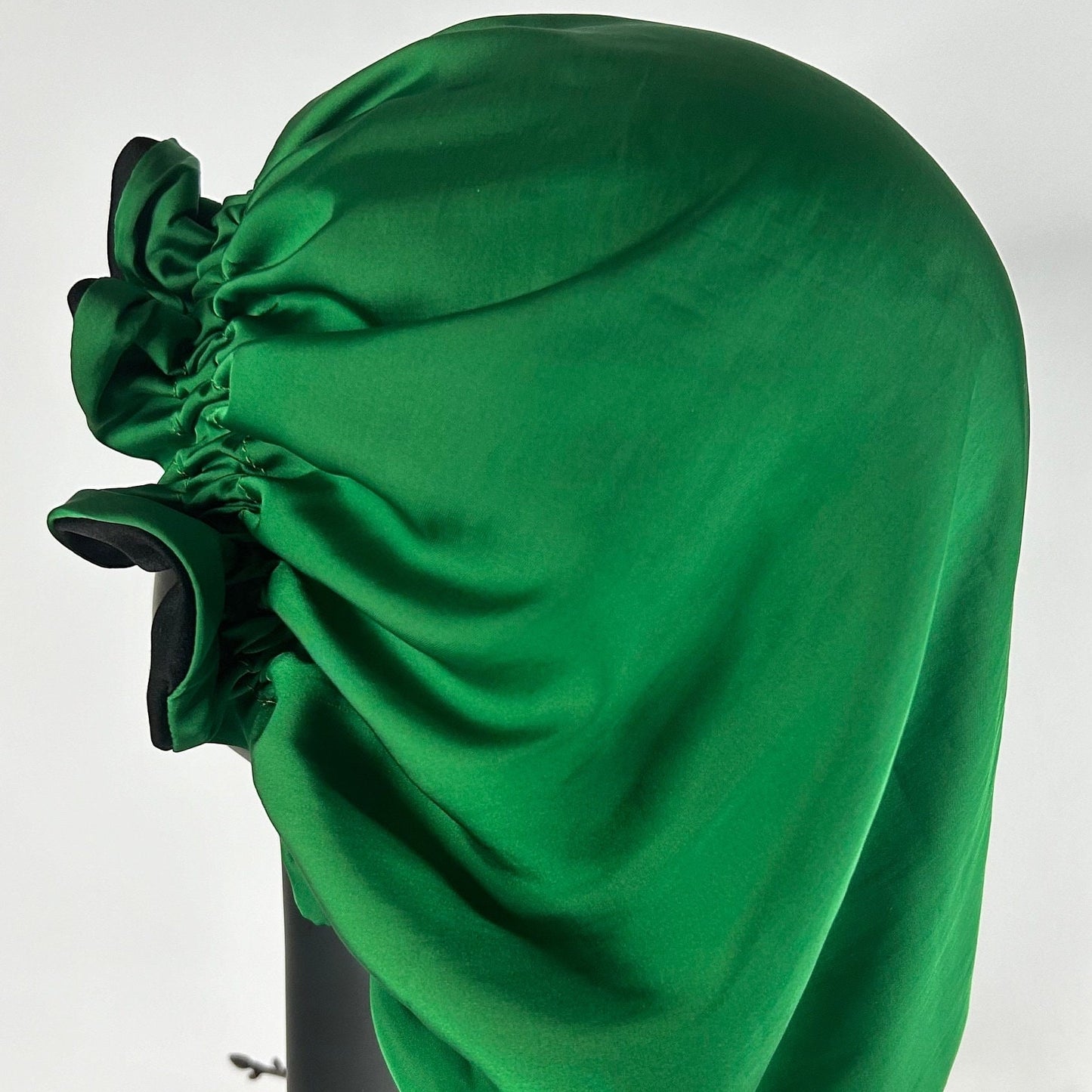 Malachite Green Silk Bonnet, Fully Ajustable with Large Ruffles| Mulberry Double Layer Woman’s Sleep Cap for Hair Protection