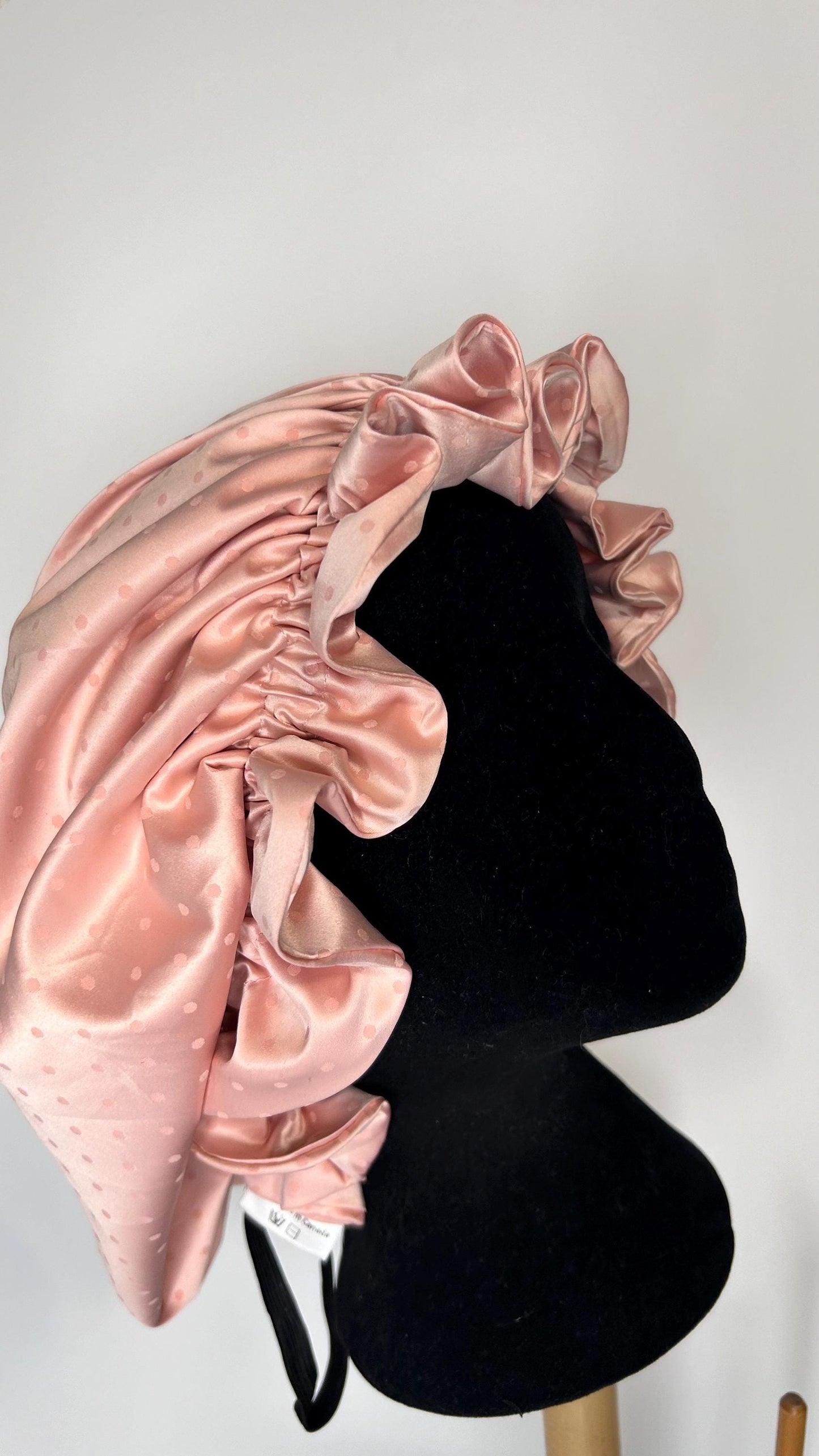 Vintage charm Silk Hair bonnet - Pastel Pink with tiny pink dots Sleep cap for naturally curly girls, Mobcap