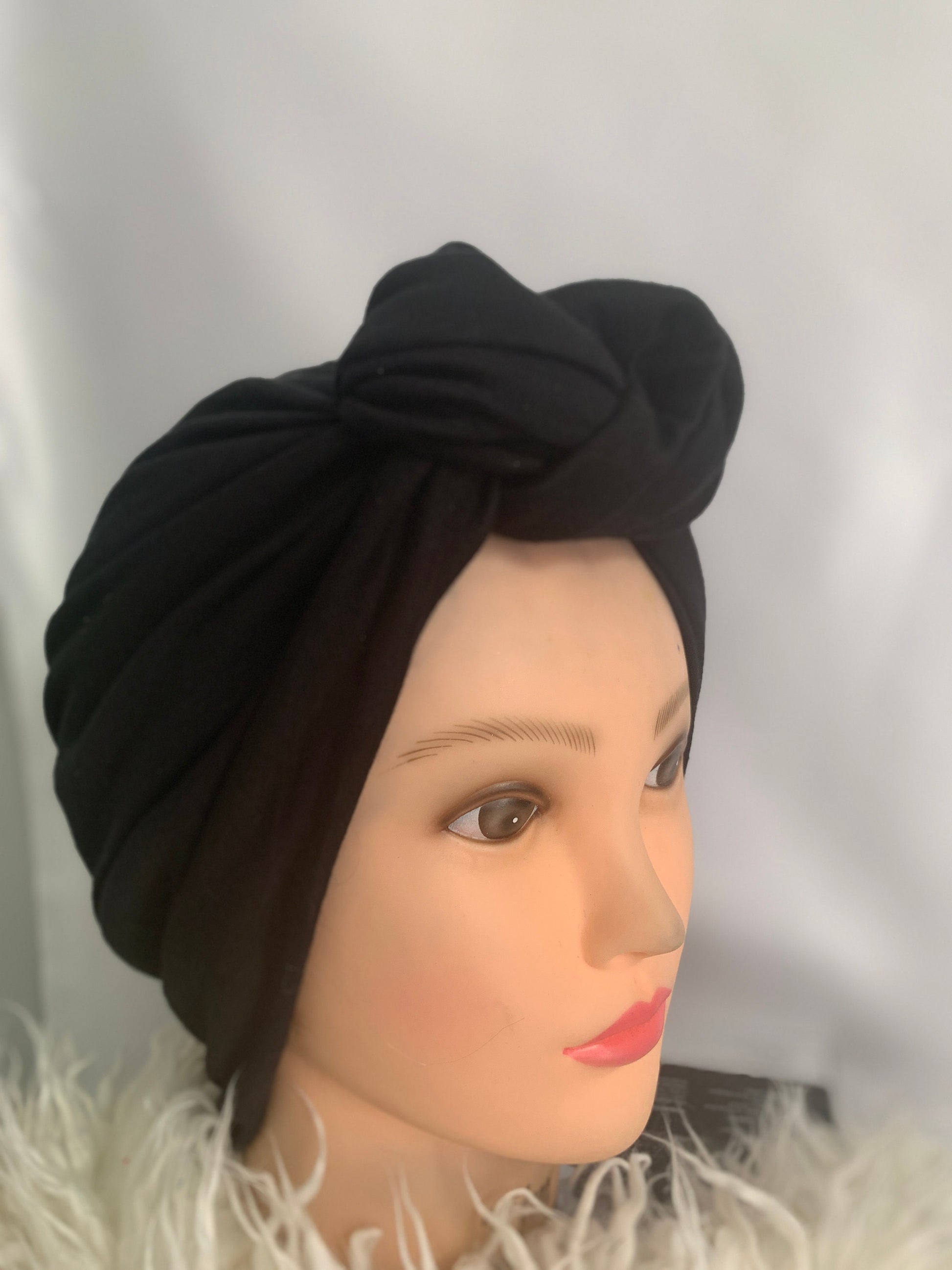 Tan Camel Brown Stretch jersey statement Top Knot WomensTurban , Adjustable Alopecia Hair loss Cap