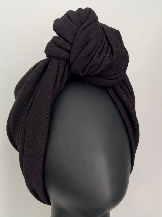 Big KnotTurban, Adjustable Pre tied Head Wrap, Instant Turban Headtie, Alopecia Hair loss Cap, 1940’s Fashion statement Turban Wrap, Black