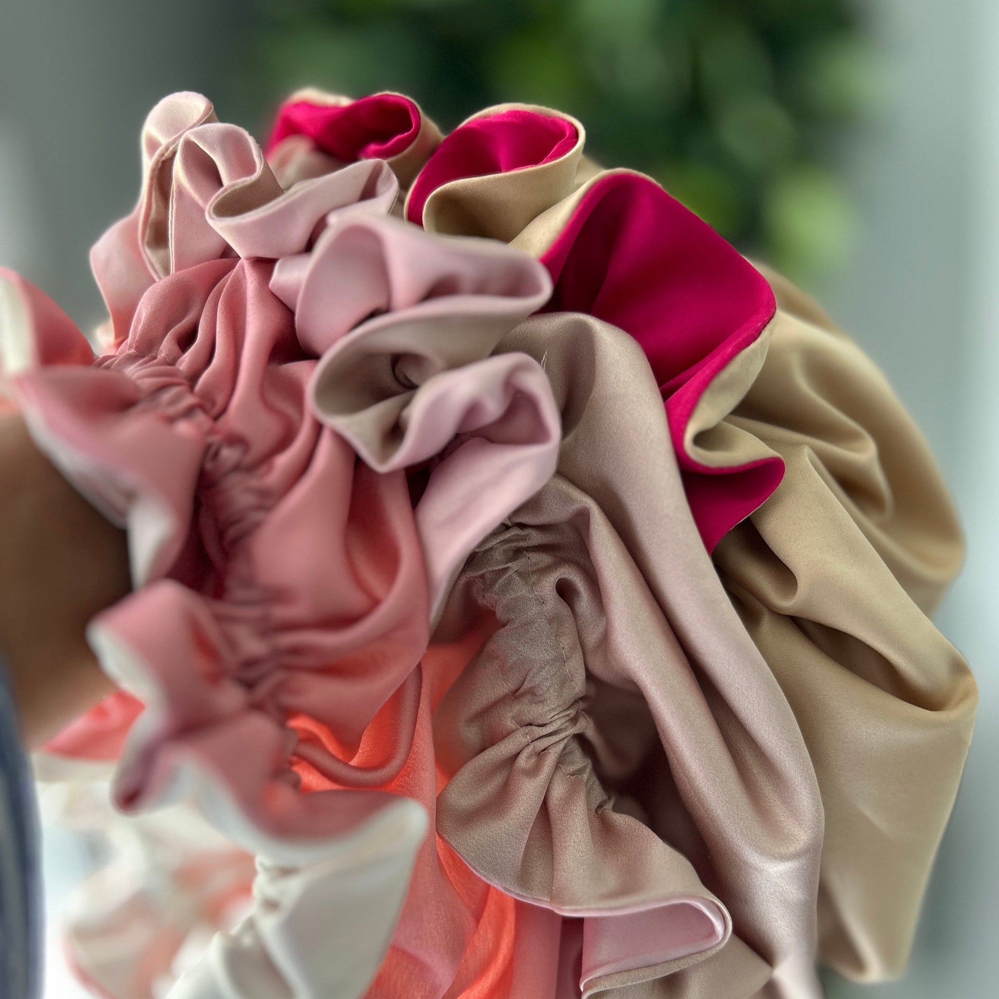 Genuine Silk Reversible Sleep Bonnet, Rose& ivory Adjustable Night Cap