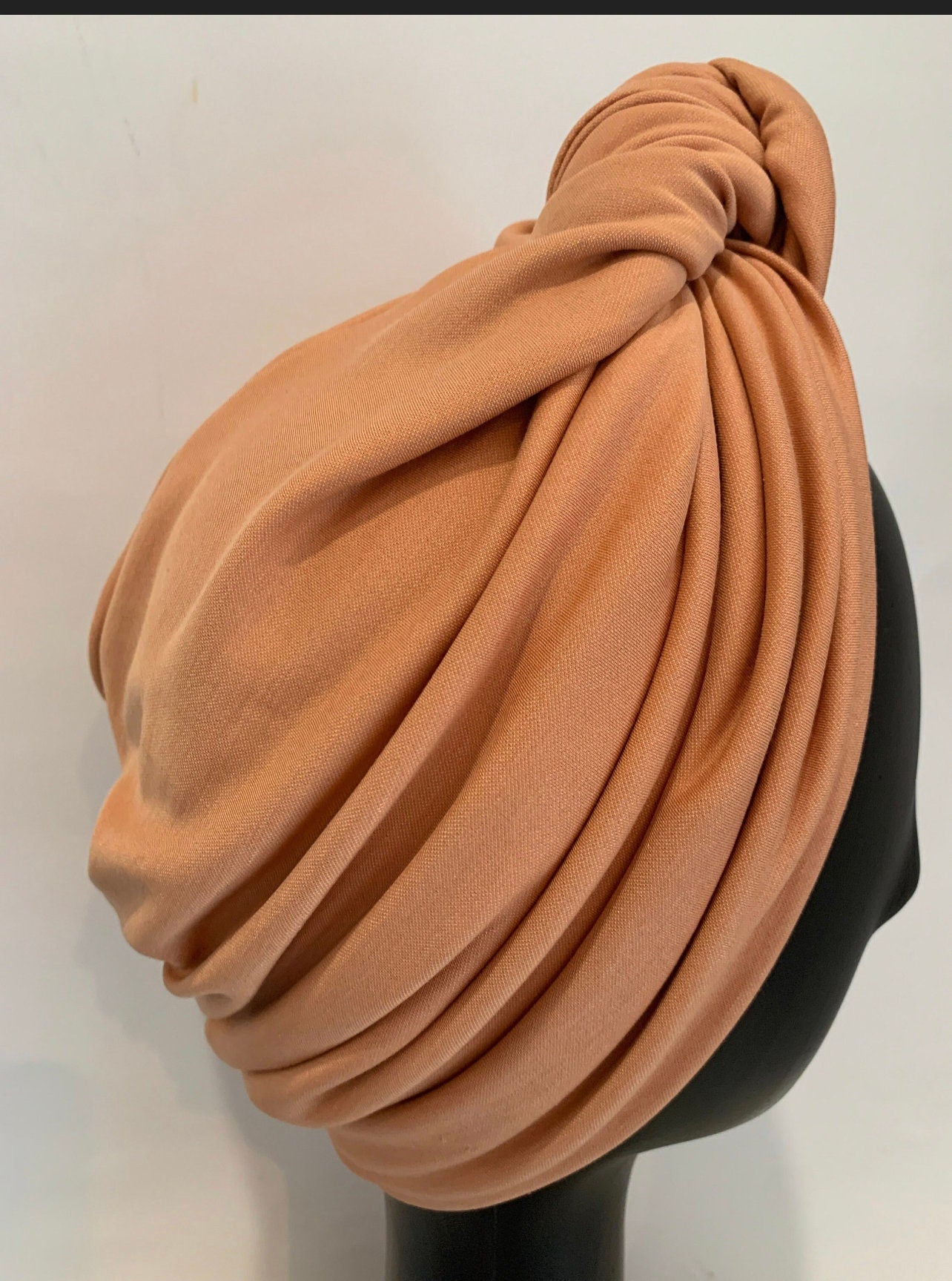 Tan Camel Brown Stretch jersey statement Top Knot WomensTurban , Adjustable Alopecia Hair loss Cap