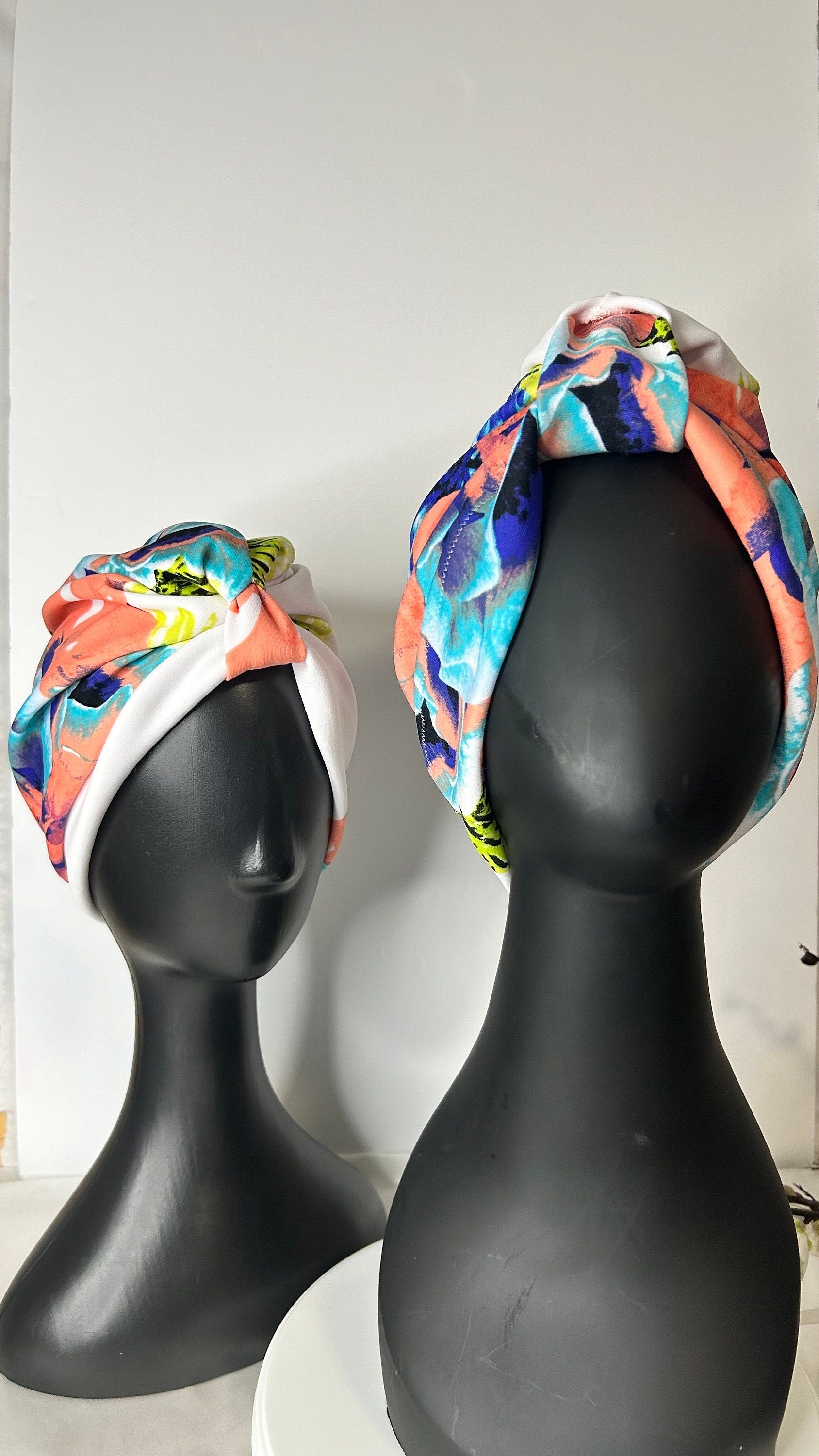 Dressy Multicolor Floral Print Turban Hat for chemo ,Woman's Instant Head scarf for Alopecia or Hair loss