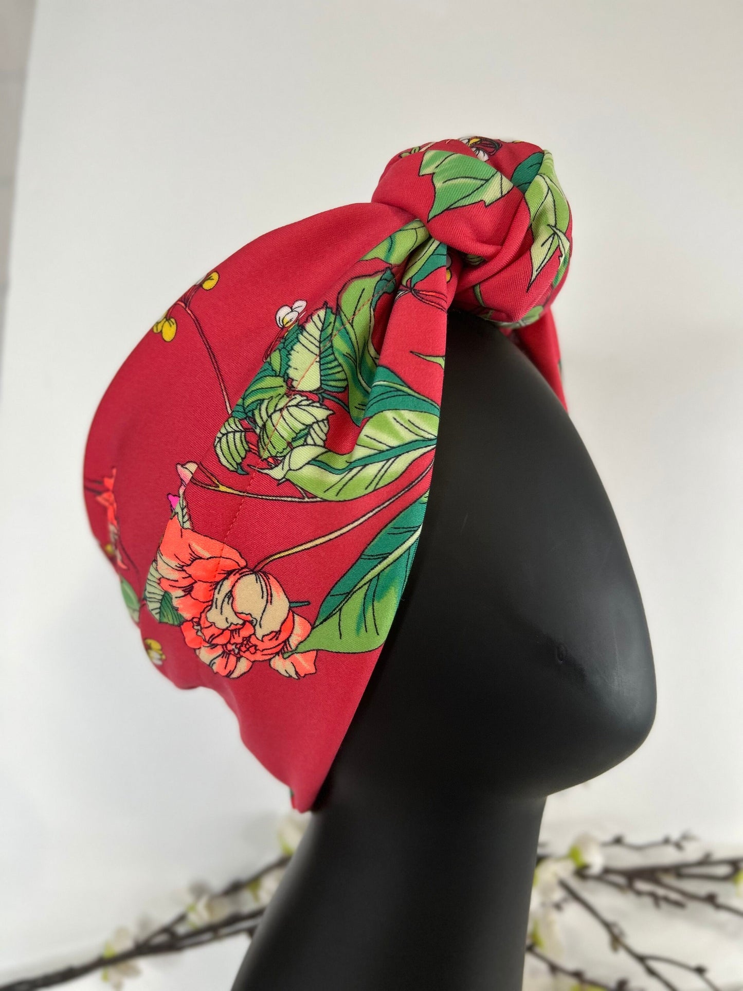 Full Turban Headwear,Big knot Tropical Print Wild flowers Top knot Women’s Turban Cap, Instant Head Scarf Wrap, Floral Retro 1940's Fashion