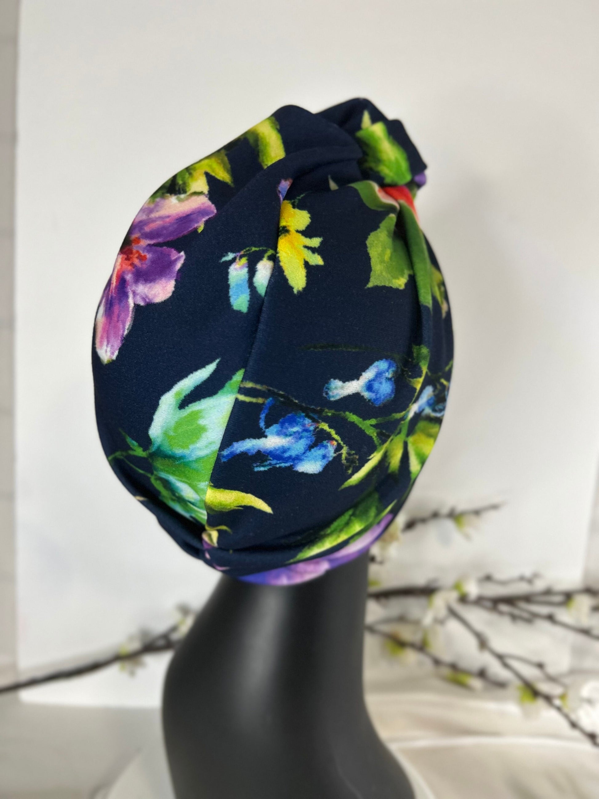Full Turban Headwear,Big knot Tropical Print Wild flowers Top knot Women’s Turban Cap, Instant Head Scarf Wrap, Floral Retro 1940's Fashion