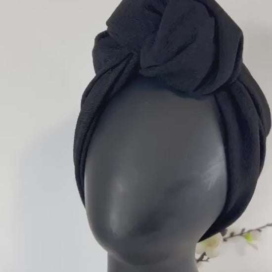 Big KnotTurban, Adjustable Pre tied Head Wrap, Instant Turban Headtie, Alopecia Hair loss Cap, 1940’s Fashion statement Turban Wrap, Black