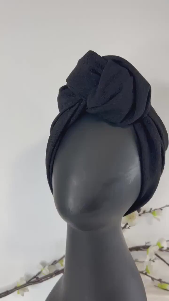 Big KnotTurban, Adjustable Pre tied Head Wrap, Instant Turban Headtie, Alopecia Hair loss Cap, 1940’s Fashion statement Turban Wrap, Black